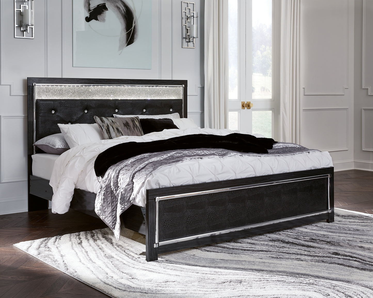 Kaydell King Upholstered Panel Platform Bed with Mirrored Dresser, Chest and Nightstand JB's Furniture  Home Furniture, Home Decor, Furniture Store