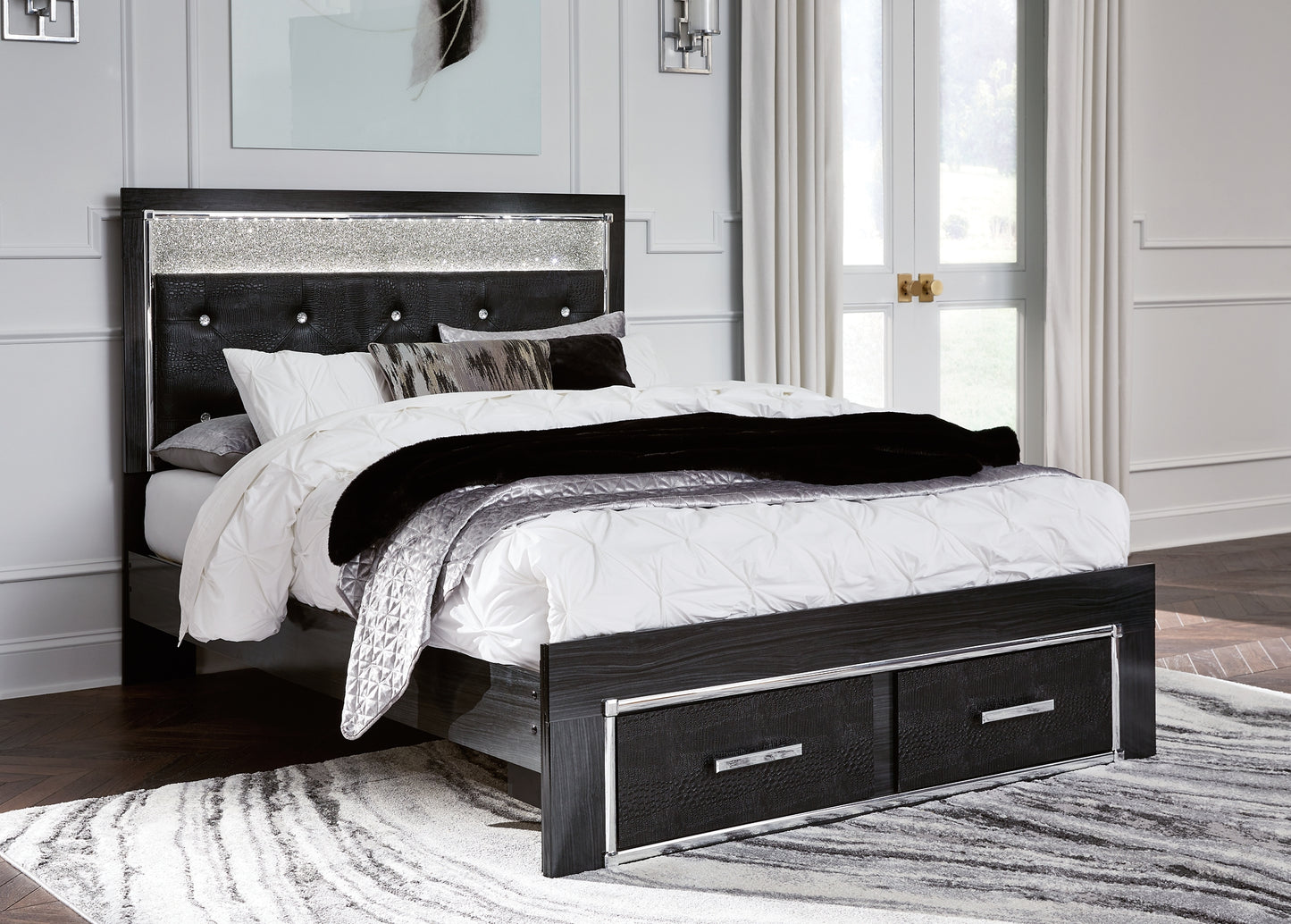 Kaydell Queen Upholstered Panel Storage Platform Bed with Mirrored Dresser, Chest and Nightstand JB's Furniture  Home Furniture, Home Decor, Furniture Store