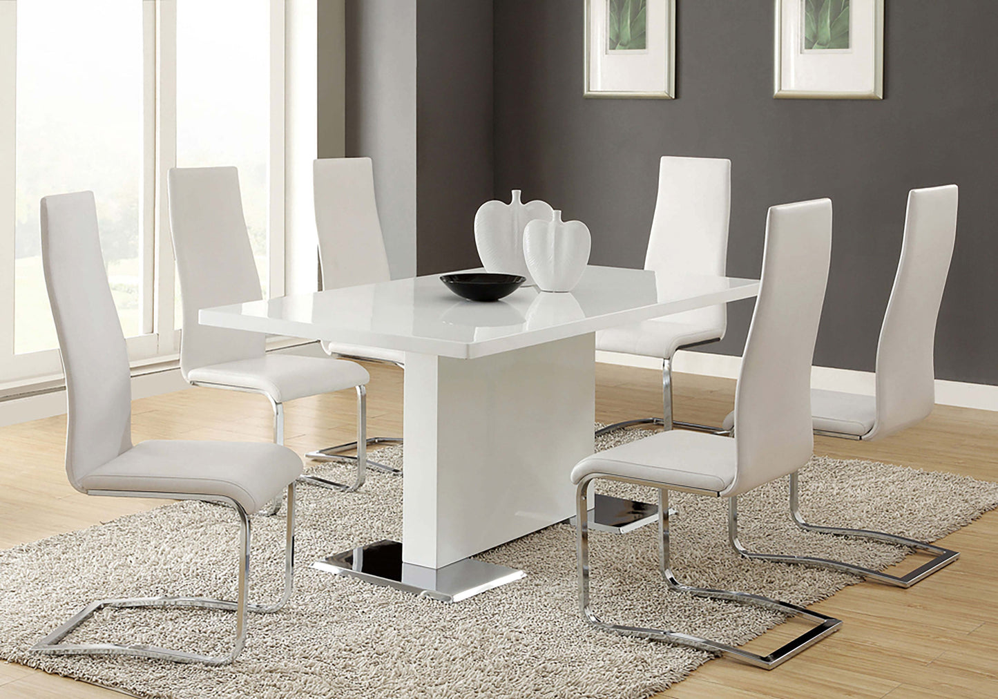 Anges T-shaped Pedestal Dining Table Glossy White