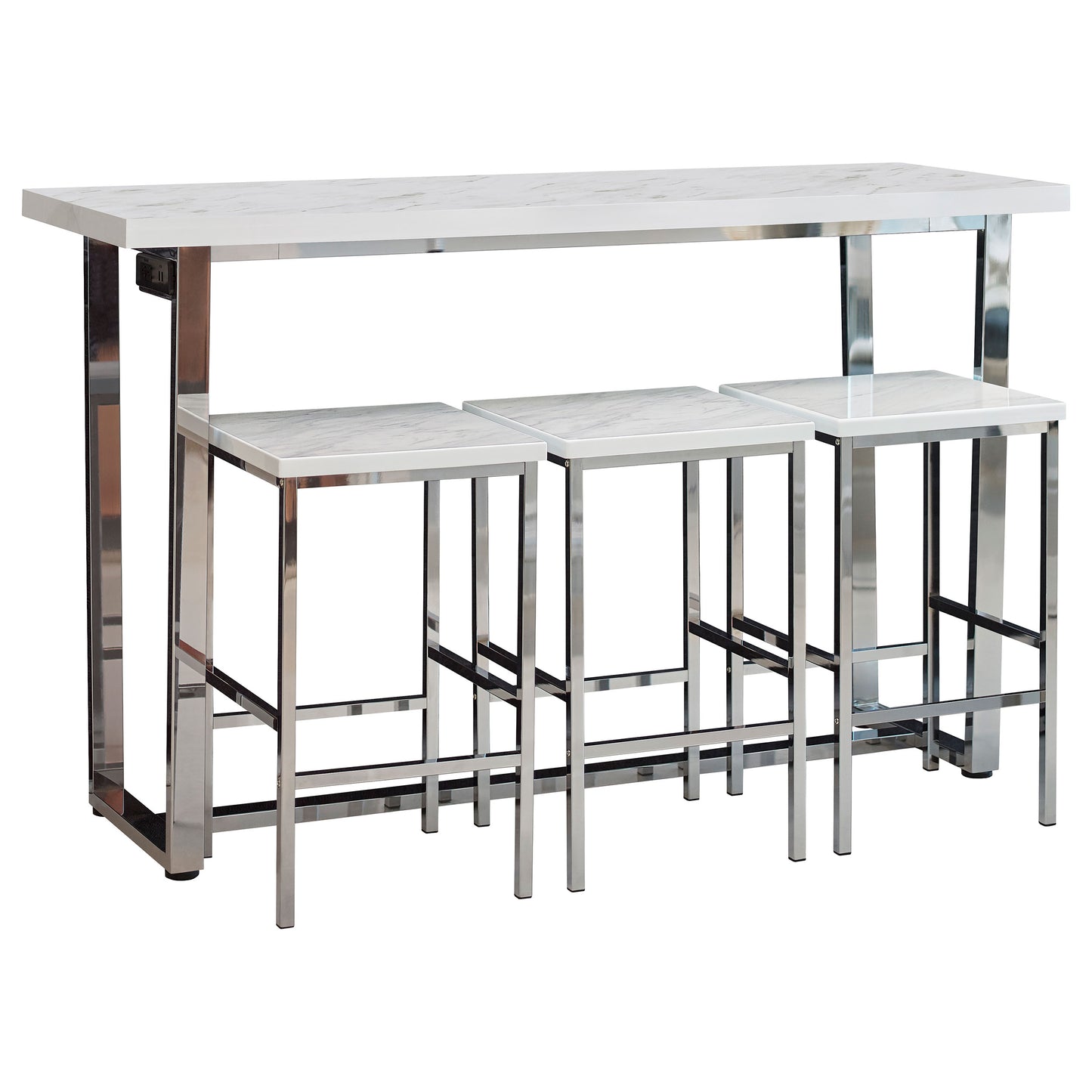 Marmot 4-piece Rectangular Counter Height Set White Marble and Chrome