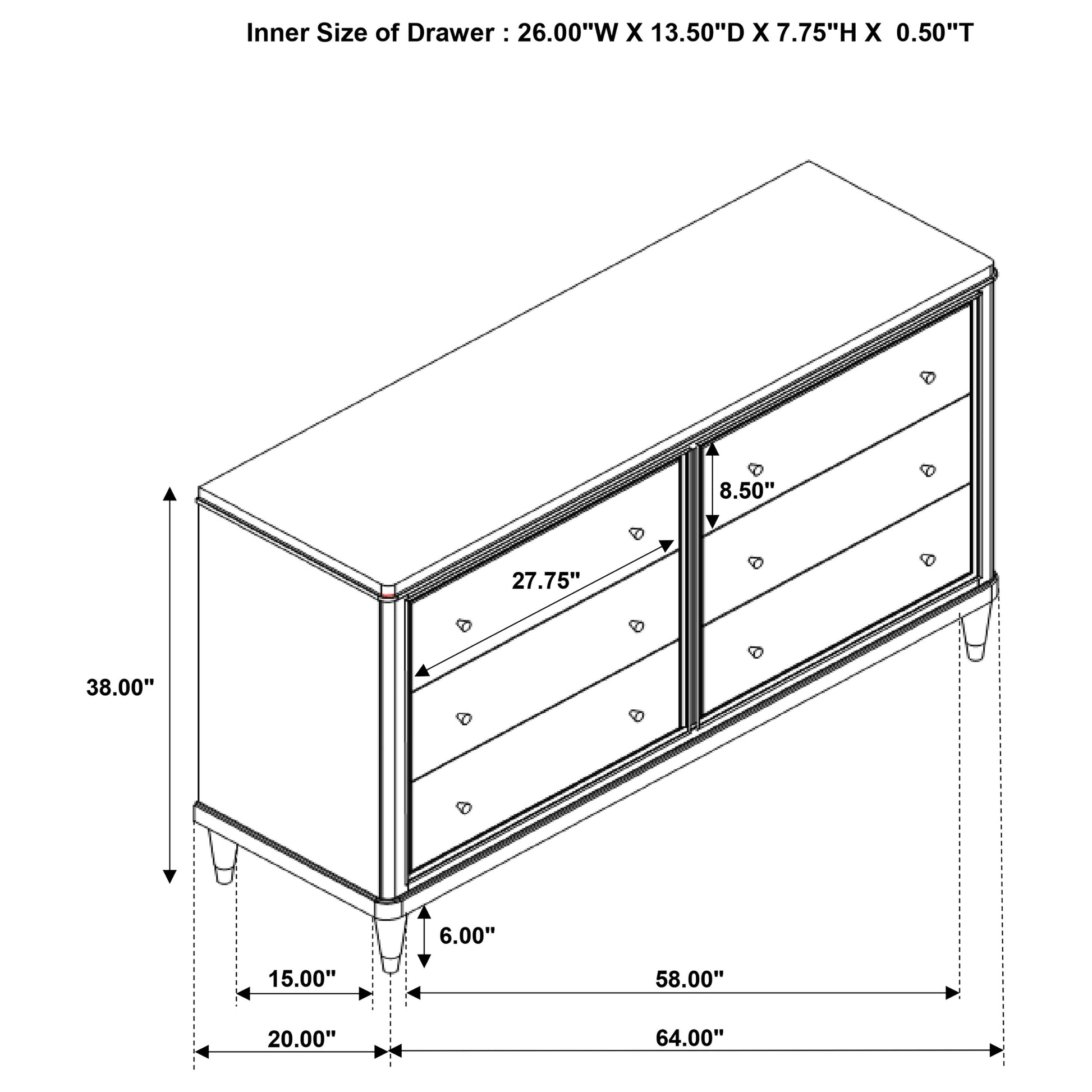standard dresser dimensions California 6 Drawer RDMANS 6 Horizon 6 Drawer Dresser