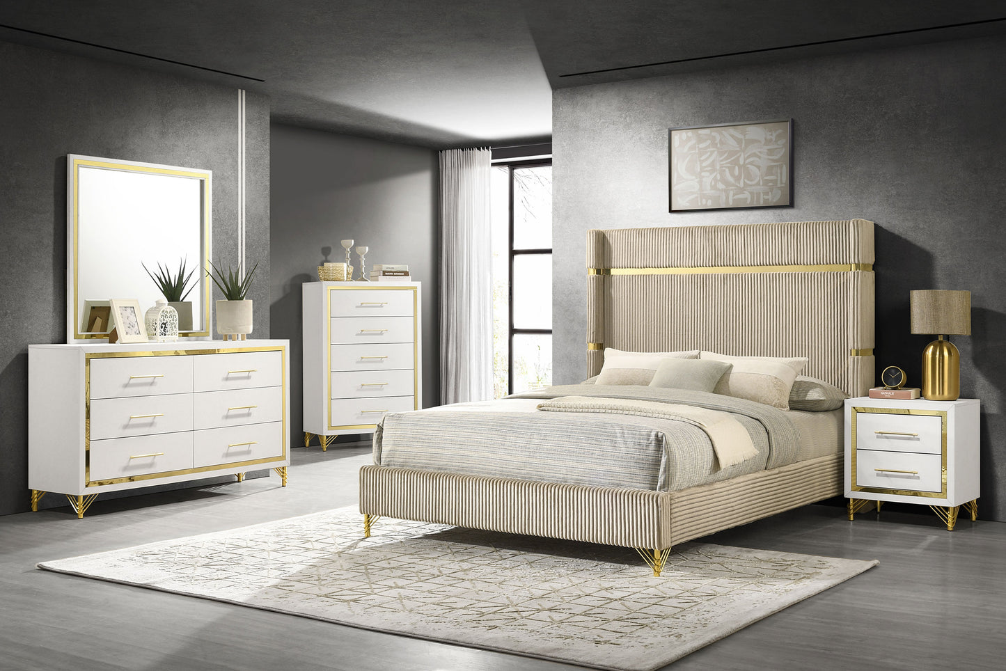 Lucia Upholstered Queen Wingback Bed Beige