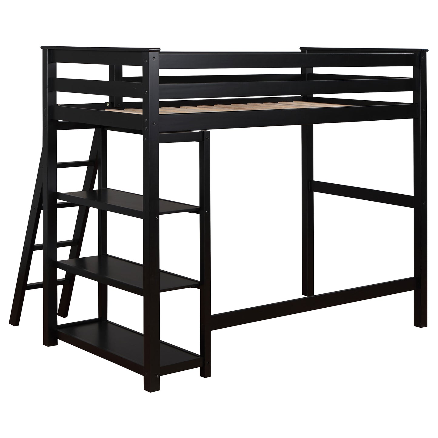 Anica 3-shelf Wood Twin Loft Bed Black
