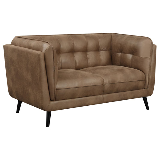 Thatcher Upholstered Button Tufted Loveseat Brown