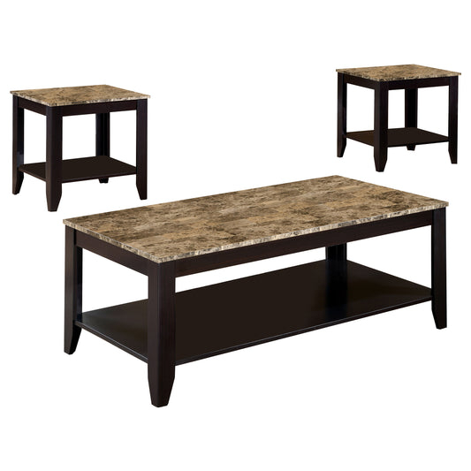 Flores 3-piece Occasional Table Set with Shelf Cappuccino