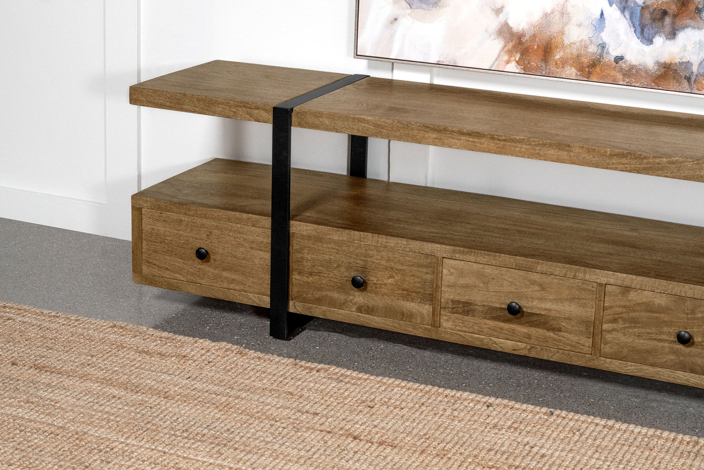Otto 4-drawer Solid Wood 70" TV Stand Brown and Gunmetal