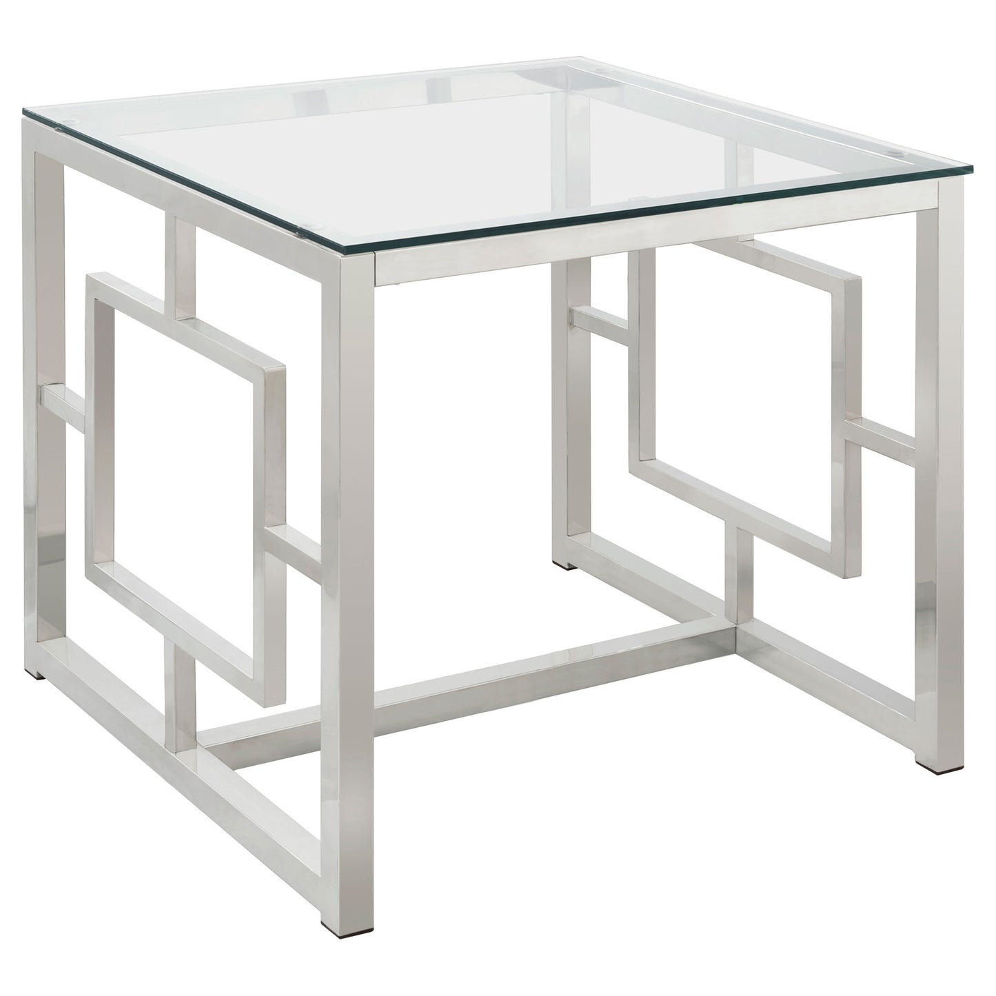 Merced Square Tempered Glass Top End Table Nickel