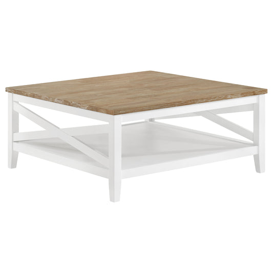 Maisy Square Wooden Coffee Table With Shelf Brown and White
