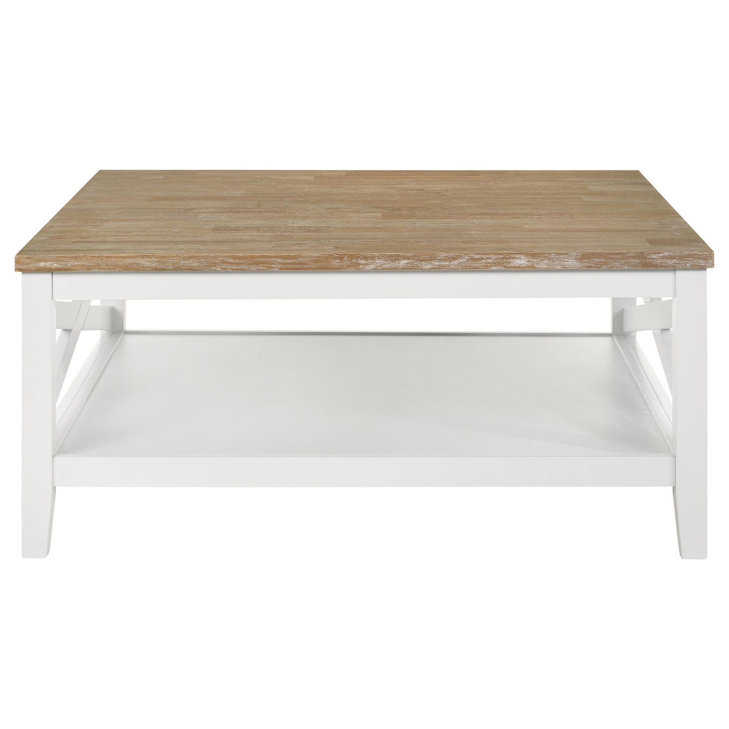 Maisy Square Wooden Coffee Table With Shelf Brown and White