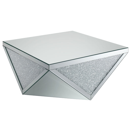 Amore Square Coffee Table with Triangle Detailing Silver and Clear Mirror