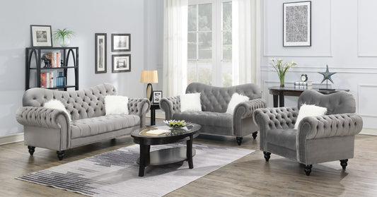 Grey Velvet Sofa & Loveseat